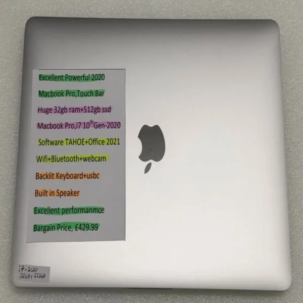 𝐌𝐚𝐜𝐛𝐨𝐨𝐤 Pro 2020 Core i7 10th Generation (32GB RAM , 512GB SSD)
